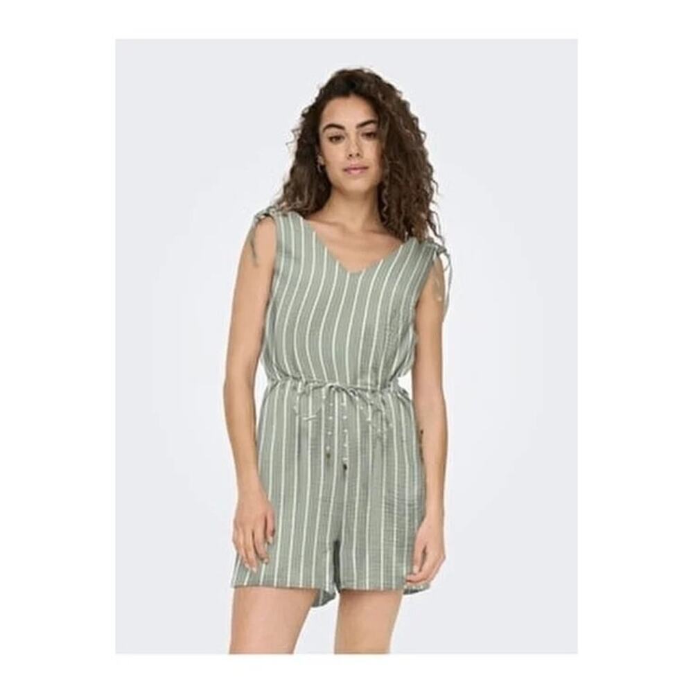 ONLY ONLNORA Ruching Playsuit Green White Striped Jumpsuit Size Medium